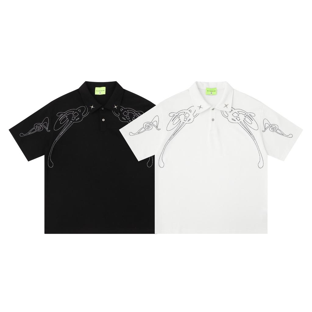 FlowStreet Y2K Polo Shirt Printed Mens Rock T-shirt Gothic Super Hip-Hop Button-Neck Shirt Punk Casual T-shirt Simple Stylish Couple Packs