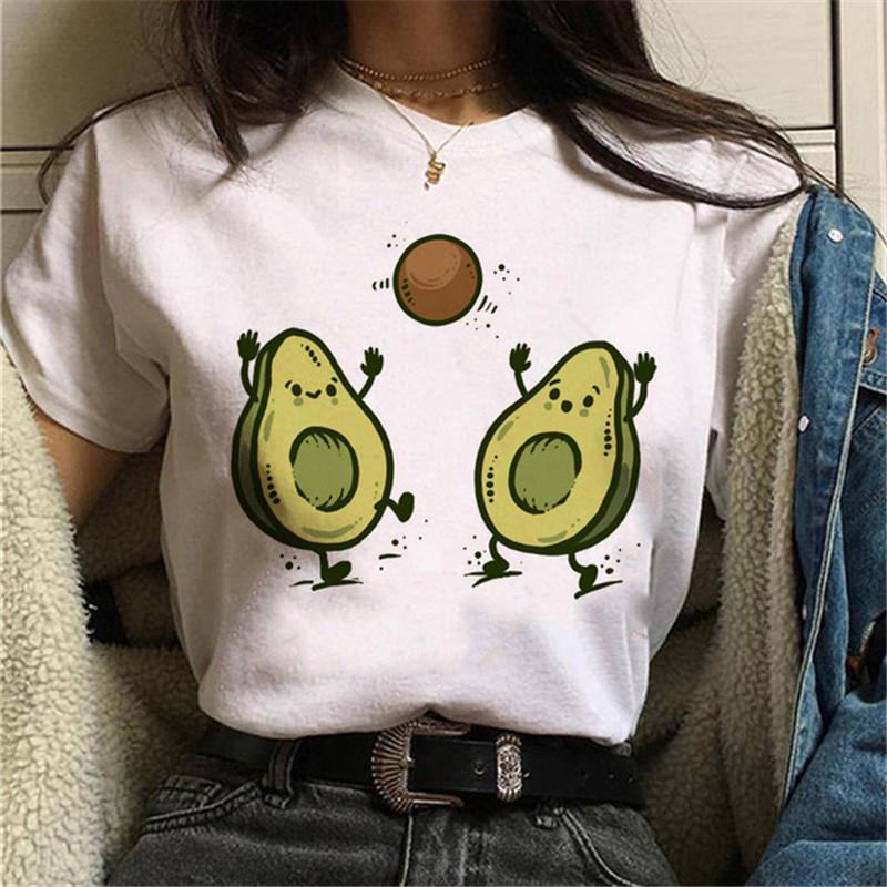 Maycaur Avocado Vegan Women T Shirt Harajuku Ulzzang Kawaii Cartoon Tshirt 90s Graphic Female Short Sleeve T-shirt Summer Clothe