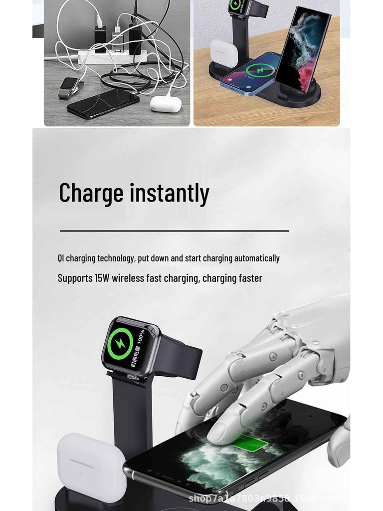 Hot-Selling Six-in-One Mobile Watch & Earphones Wireless Charger with Custom Logo
