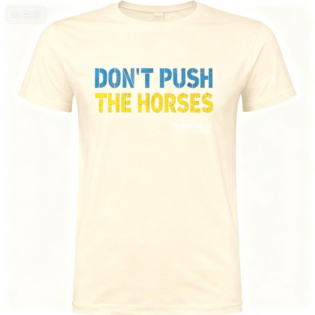 2025 Summer Dont Push The Horses Funny Meme Quote for Sarcastic Minds 100 Pure Cotton Printed Tshirt Men Short Sleeve Tops