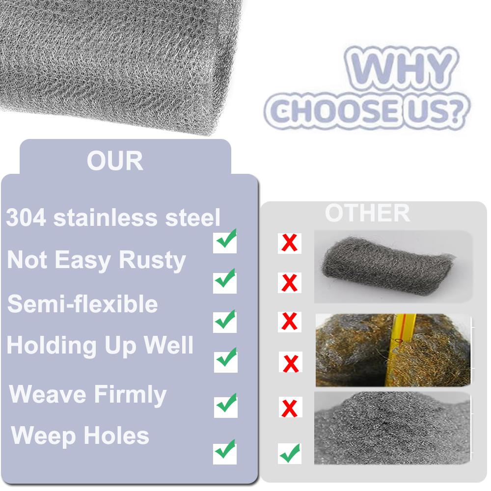 3 meters - 15 meters  mesh fabric fill, stainlesss steel gaps blocker, easy to use, flexible and elastic hardware fabric DIY kit