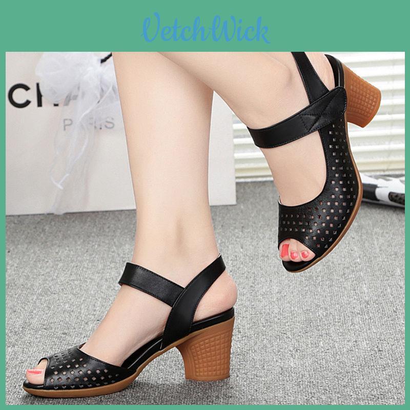 Classic Pu Open Toe Sandals With Block Heel And Velcro Strap For Adult Women Summer Wear
