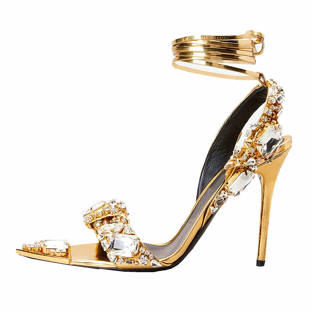New High -Heeled Sandals Women Wedding Shoes Women Pointed Toe Rhinestone Sandalias Female High Heels Sandalias De Las Mujeres