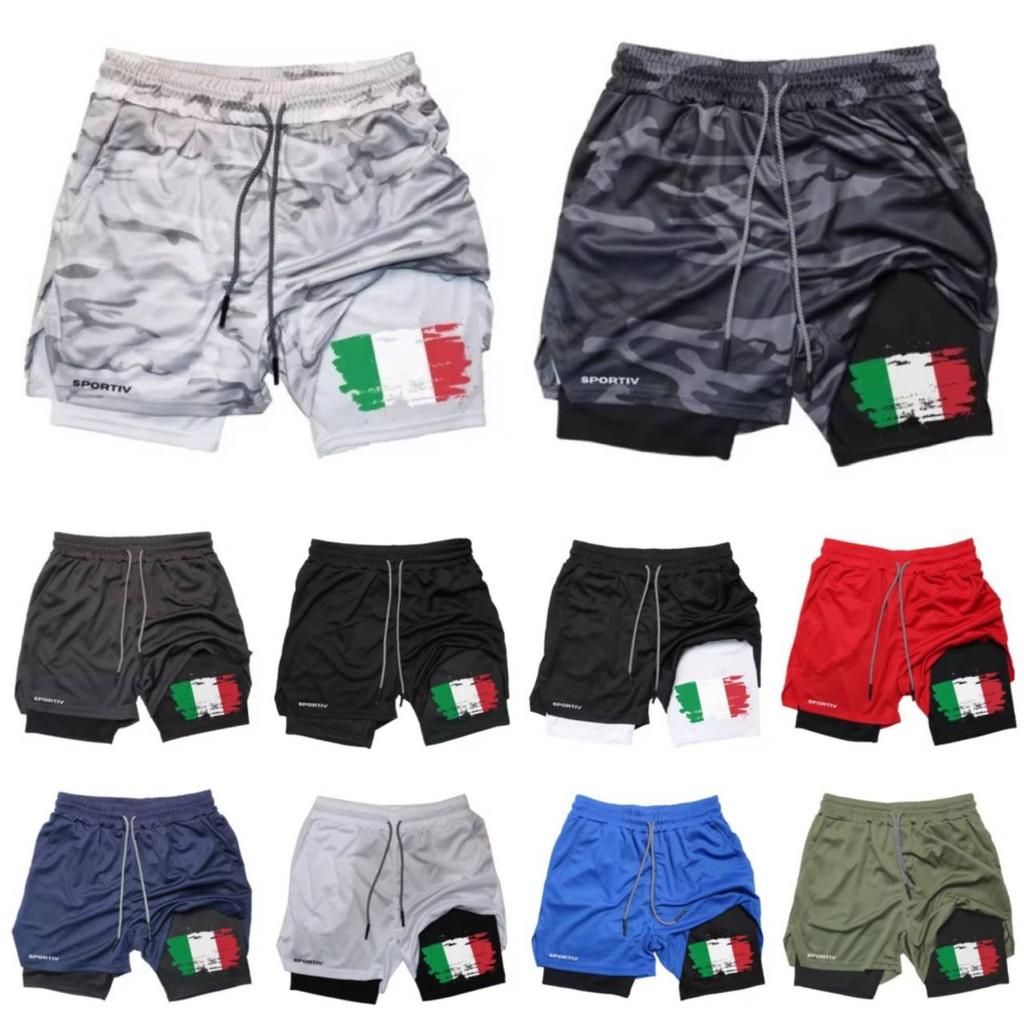 Italy Flag Camouflage Muay Thai Kick Boxing Shorts Men Women Unisex Casual Sportswear Double Layer Quick Dry Training Sport Gym Fitness Workout