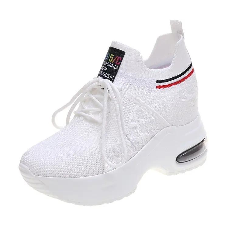 Мода 2024 года, женские кроссовки на платформе с танкеткой, весна-осень, высококачественная сетчатая дышащая женская обувь с увеличенным размером, повседневная обувь