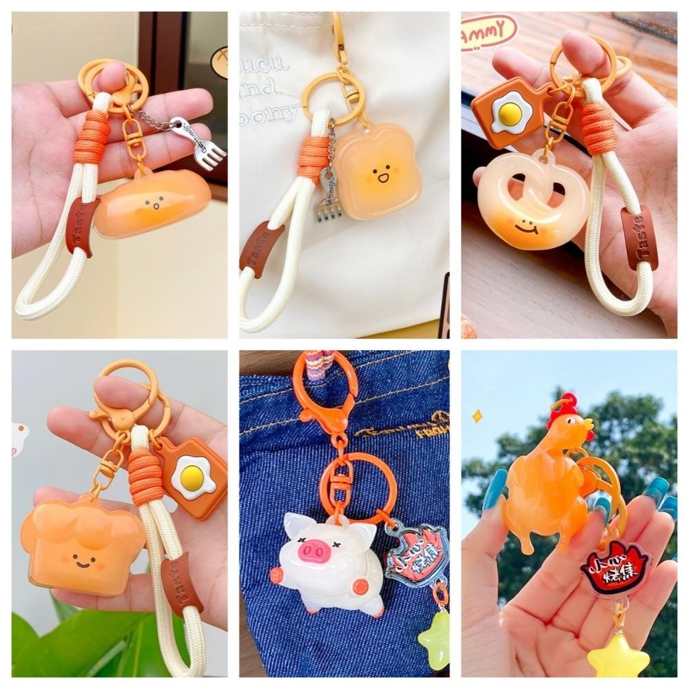 Roast Chicken Detect UV Color Change Bread Pendant Cartoon Toast Pretzel Keychain  Backpack Decor