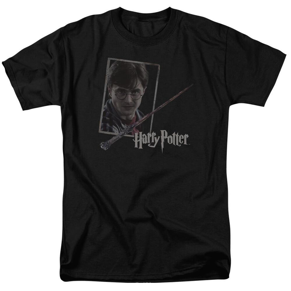 Harry Potter Harrys Wand Portrait T Shirt Mens Licensed Wizard Movie Tee Black