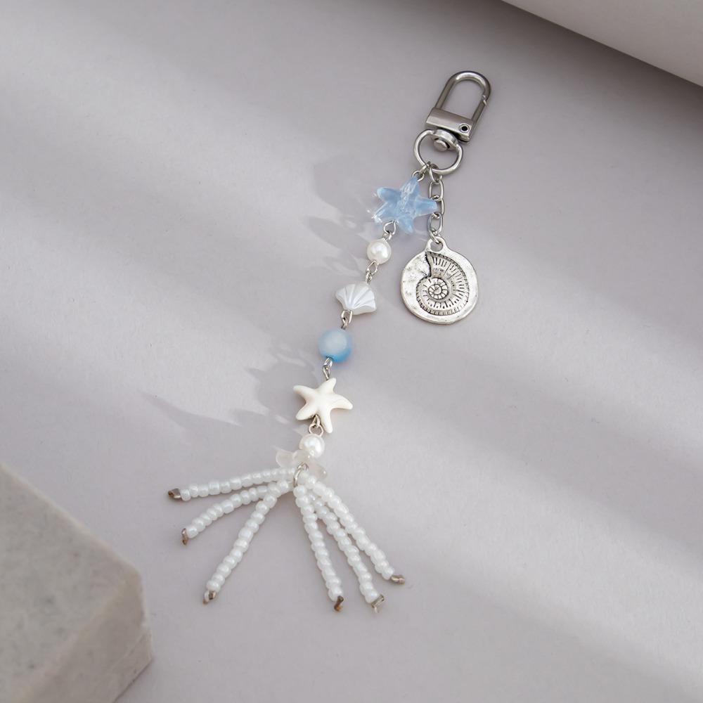 Imitation Pearl Ocean Style Keychain Zinc Zinc Alloy Shell Dolphin Tassel Pendant Backpack Decor