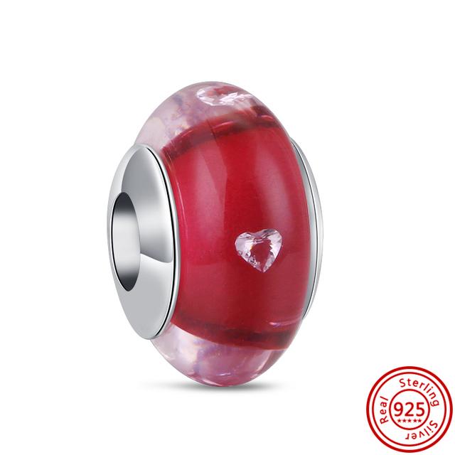 Красочные муранские стеклянные бусины с цветком в виде сердца, пузырьков и листьев, очаровательные браслеты, ювелирные изделия из 100% стерлингового серебра 925 пробы