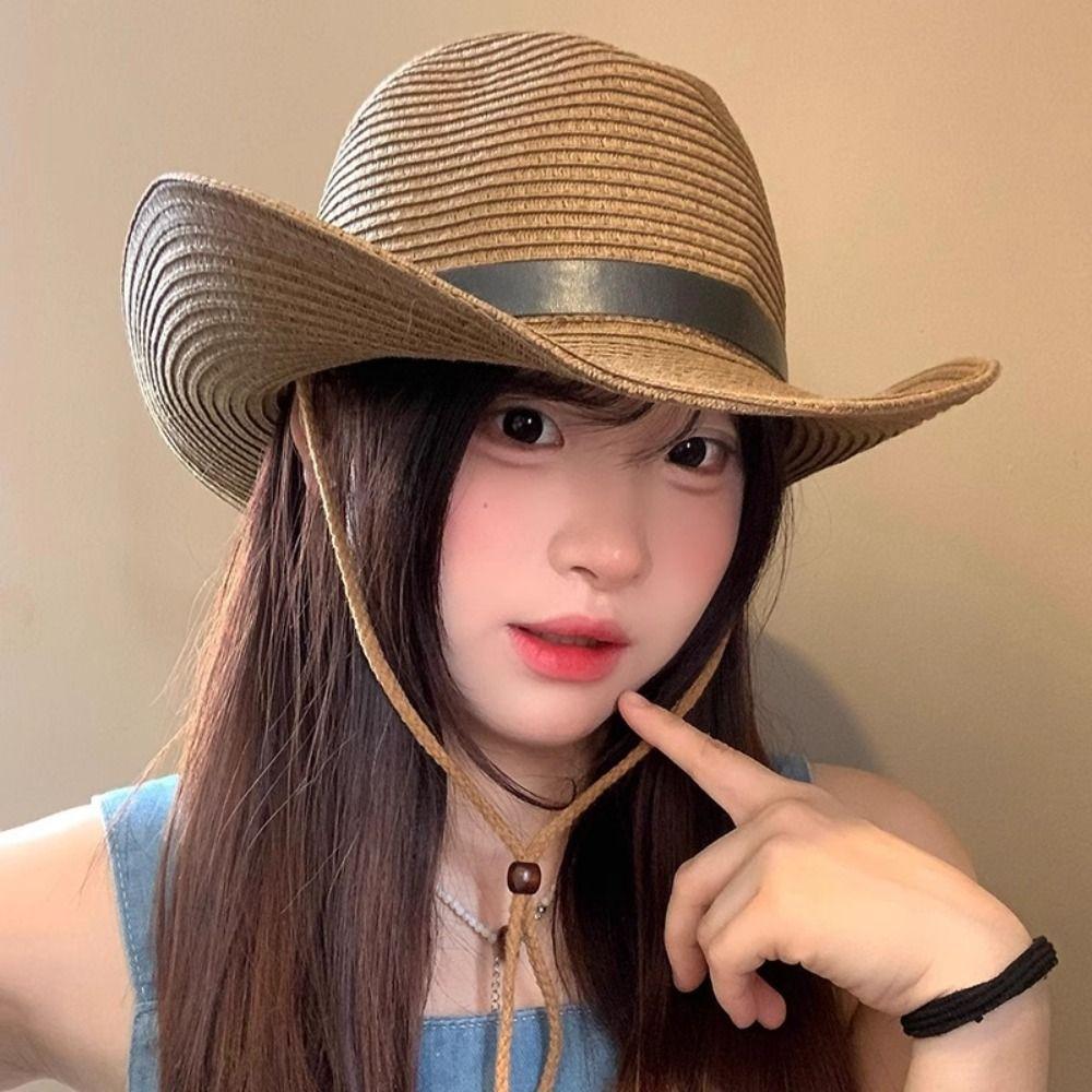 Летняя соломенная шляпа-козырек Складная кепка для защиты от солнца Модная шляпа западного ковбоя Отпуск