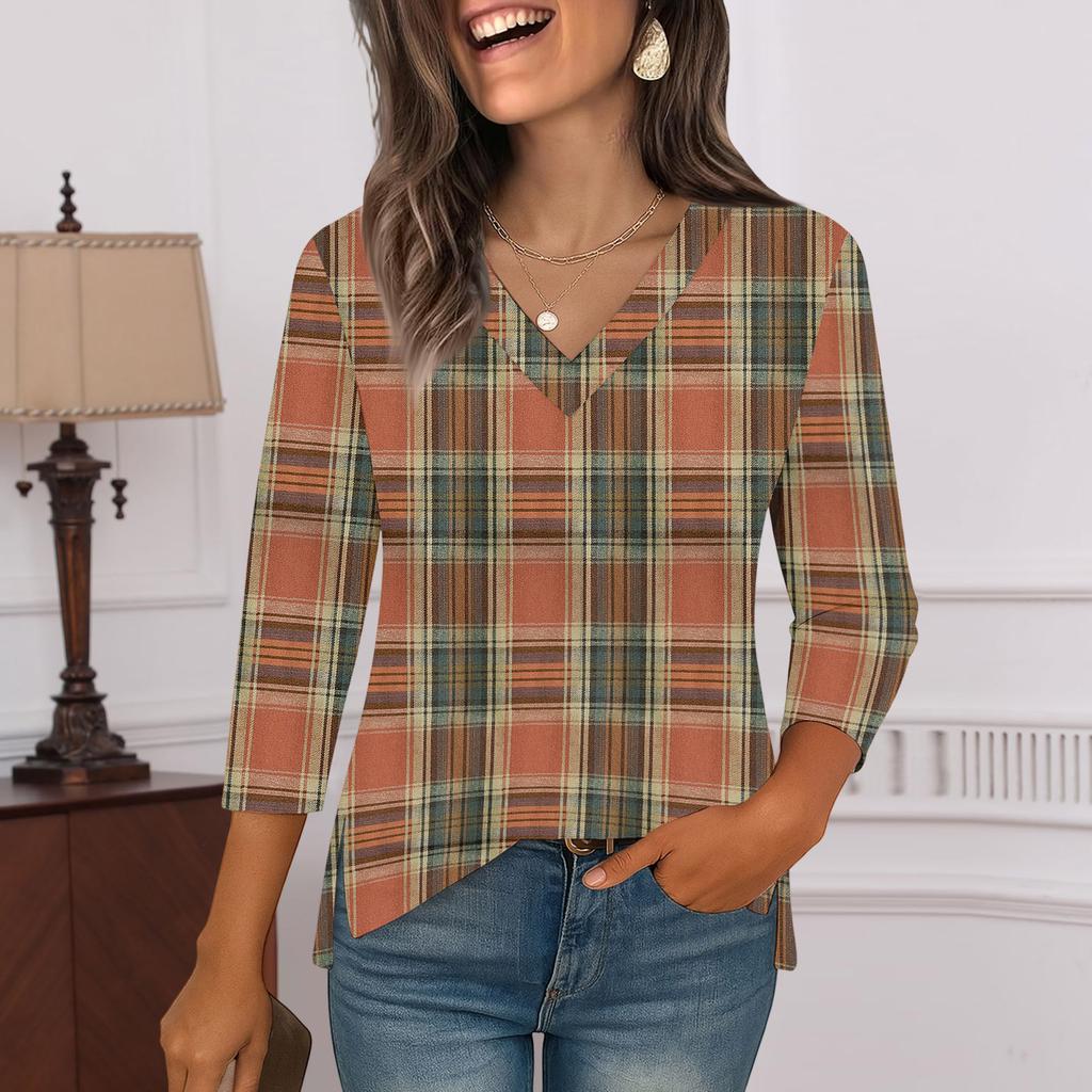 3/4 Sleeve Shirts For Women  Print Graphic Tees Blouses Casual Plus Size Basic Tops Pullover