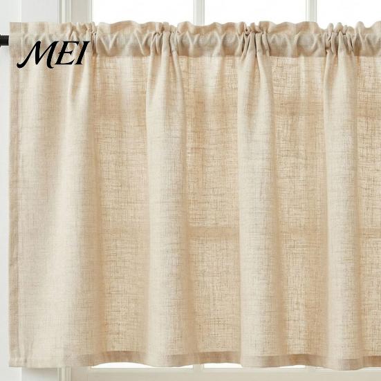 Semi-shading Curtain Linen Cafe Curtains, Sheer Short Tier Curtains for Small Windows, Solid Privacy Window Color Semi Blackout Kitchen Valances
