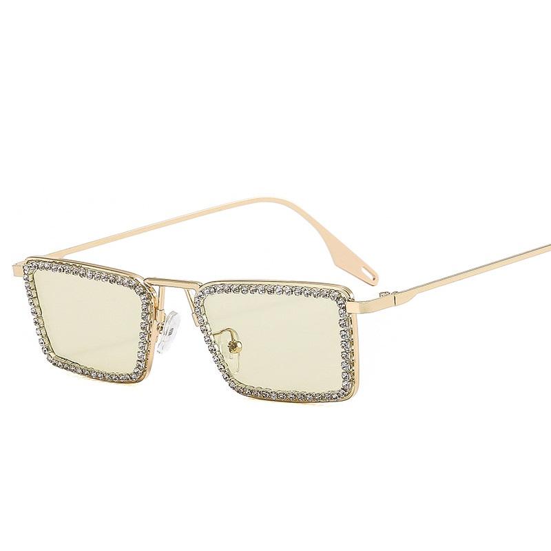 Diamond Small Rectangular Sunglasses Women Metal Frame Crystal Shades Clear Lens For Female Rhinestone Sun Glasses Premium Brand