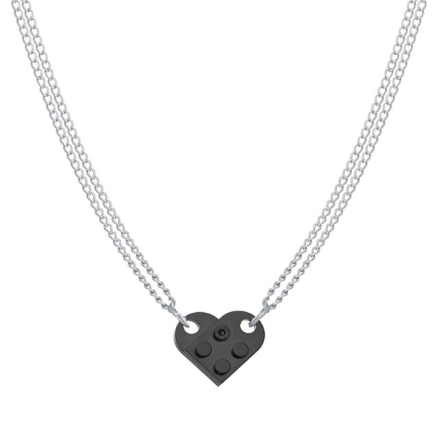 17KM Punk 2Pcs Heart Brick Couples Love Necklace For Lovers Women Men Elements Friendship Necklaces Valentines Gift Jewelry
