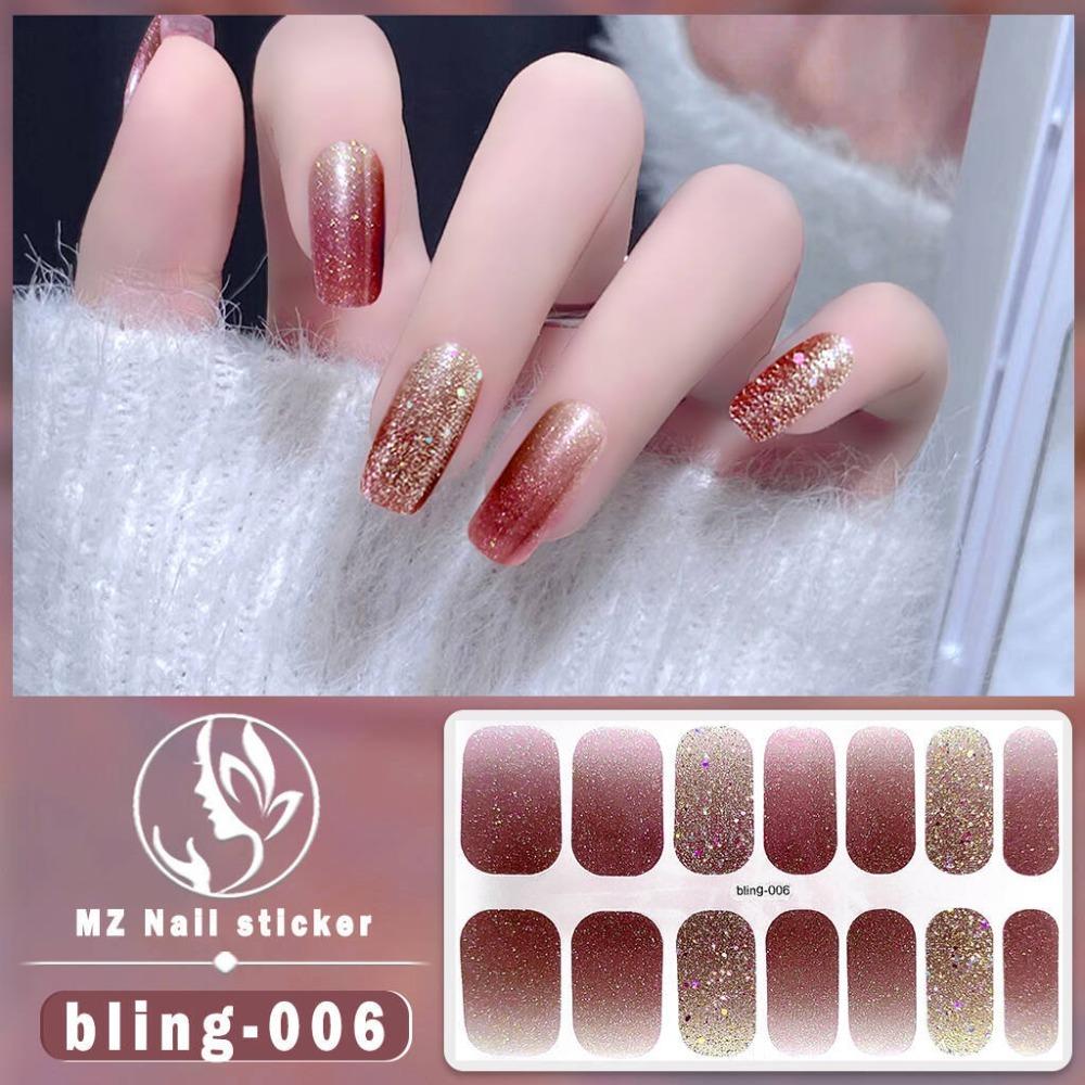 Waterproof Nail Art Sticker Glittering Gel Full Nail Wraps Fashion Gel Nail Stickers Set Nail