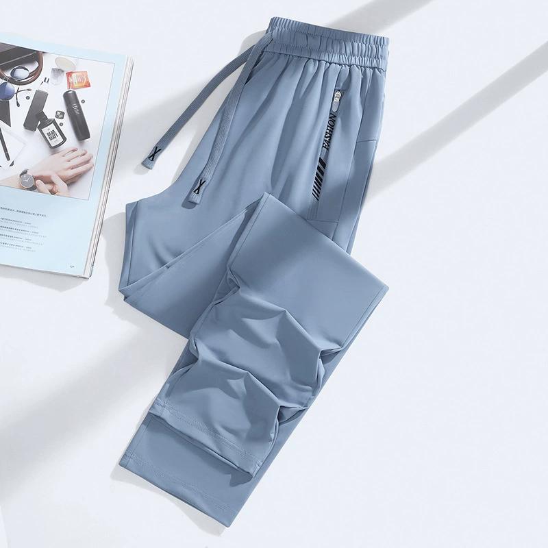 Летние брюки Ice Silk в парном стиле, мужские эластичные спортивные брюки, мужские повседневные брюки, мужские универсальные повседневные свободные широкие брюки