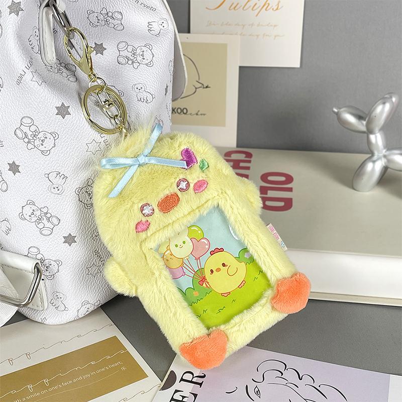 Мультяшная лиса, плюшевый держатель для фотокарточек, брелок для ключей, карточка на обед в стиле Kpop, чехол для автобусной карты, защитный чехол с изображением щенка волка, подвеска