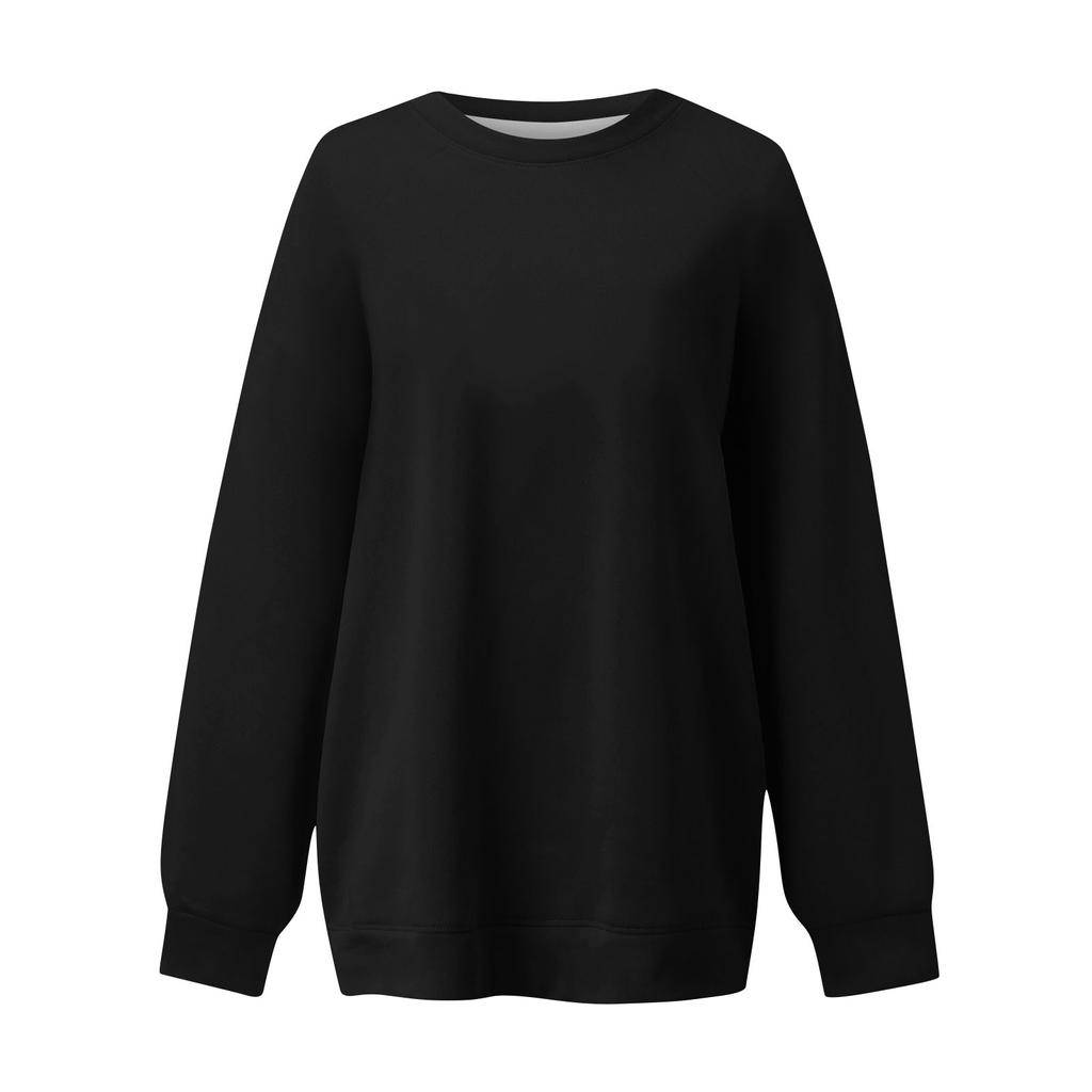 Женская повседневная модная однотонная толстовка с круглым вырезом и длинным рукавом реглан