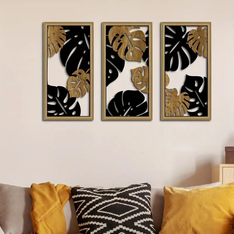 3 шт./комплект настенного декора фермерское искусство бохо современное изготовленное настенное искусство полые листья дома деревянная настенная подвеска гостиная