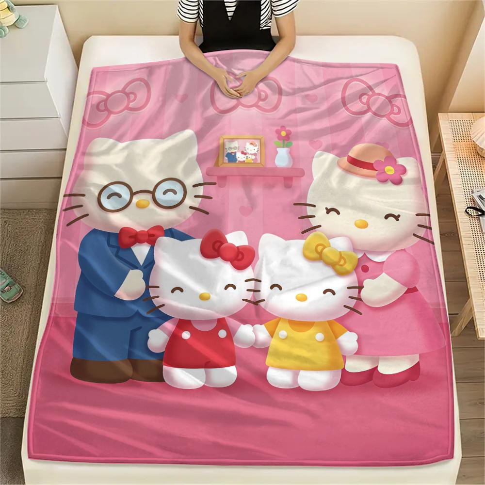 1 шт. Фланелевое одеяло с милым принтом Hello Kitty, Высокое качество, Для всех сезонов, Декор для дома, Тепло и уют, Идеально для рождественских подарков