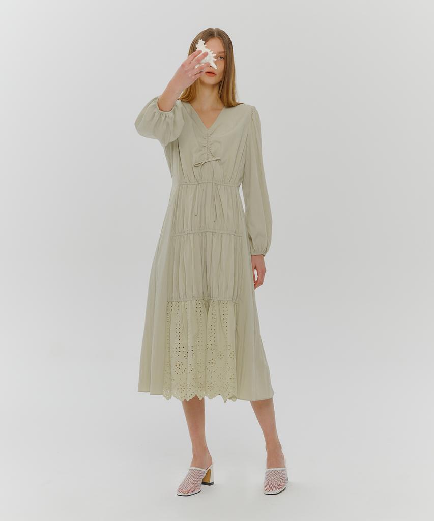 Etmont Stair Shirring Punching Dress Light Green
