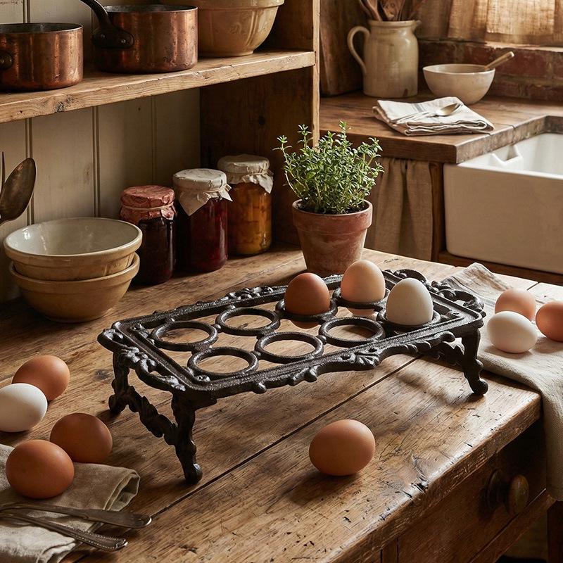 Retro Cast Iron Egg Holder: 6 or 8 Grid Egg Tray for Kitchen, Bar, or Restaurant Display