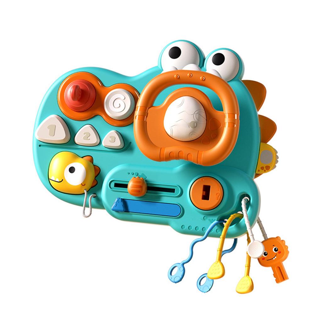 Baby Multi-functional Steering Wheel Puzzle Cartoon Dinosaur Happy Busy Board Baby Early Education Trolley Toy