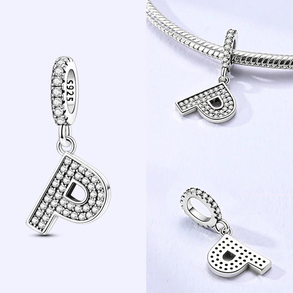 Classical 26 English Letters Original Charms White Zircon Beads Fit Copper Bracelet Accessories Women Diy Fine Gift Jewelry