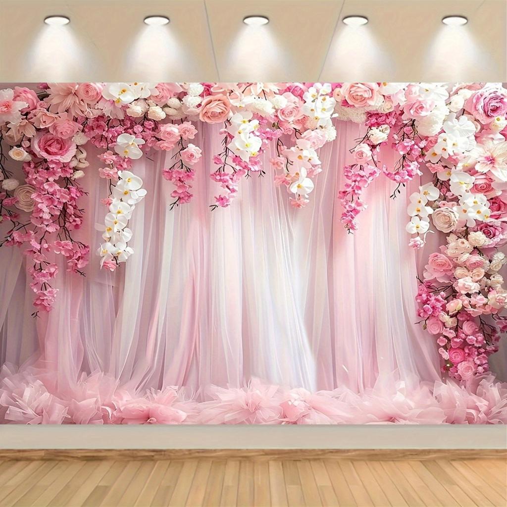 A pink floral background cloth, photography background, wedding and bridal party decoration