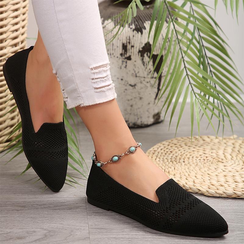 Модные женские туфли с острым носком на плоской подошве, вязаные повседневные туфли 2024 года, удобные туфли-лоферы для прогулок, новые женские туфли Zapatillas