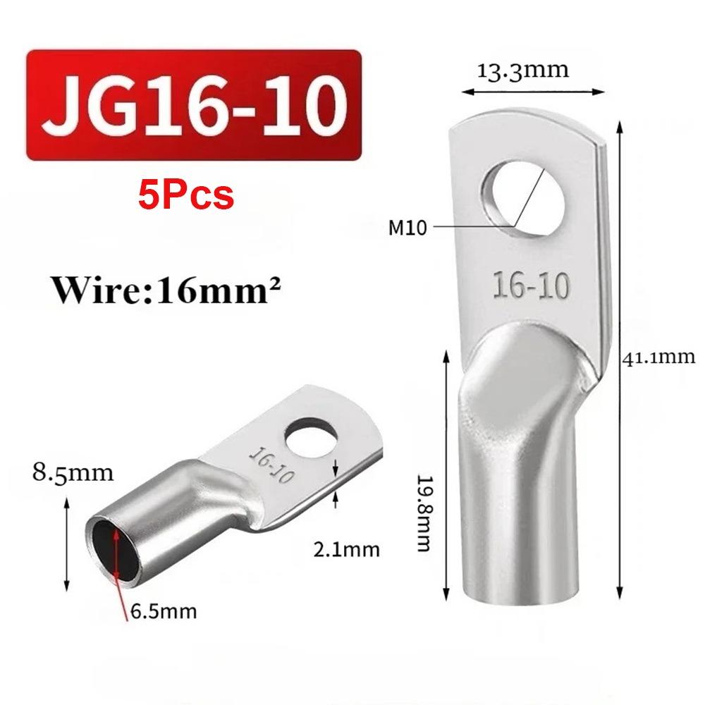 5Pcs 6/10/16/25mm2 Tinned Copper Cable Lug for Battery Electrical Cable Connection
