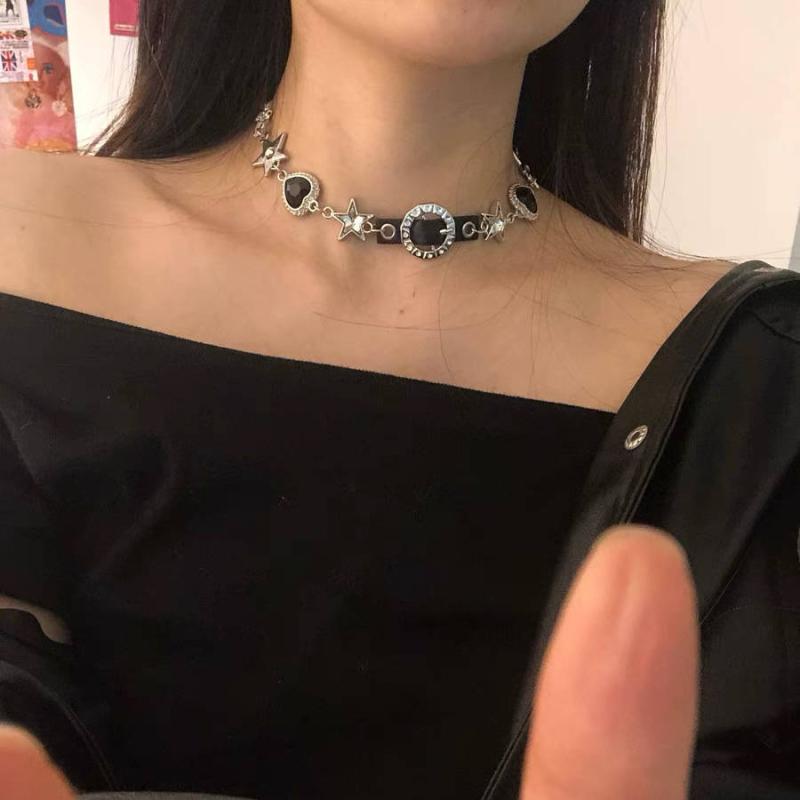 Винтажное ожерелье-чокер со звездой и сердцем для женщин, модное ожерелье-чокер со стразами, Y2K цепочка для ключицы, аксессуары, подарок