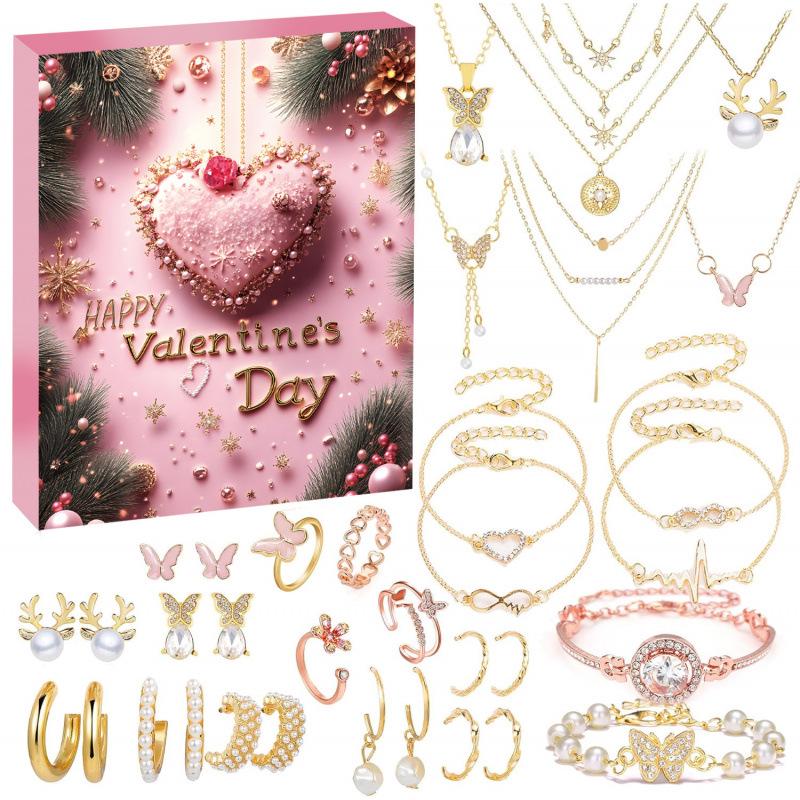 Рождественские украшения Адвент-календарь: Серьги-пусеты и ожерелье в подарочной коробке-сюрпризе