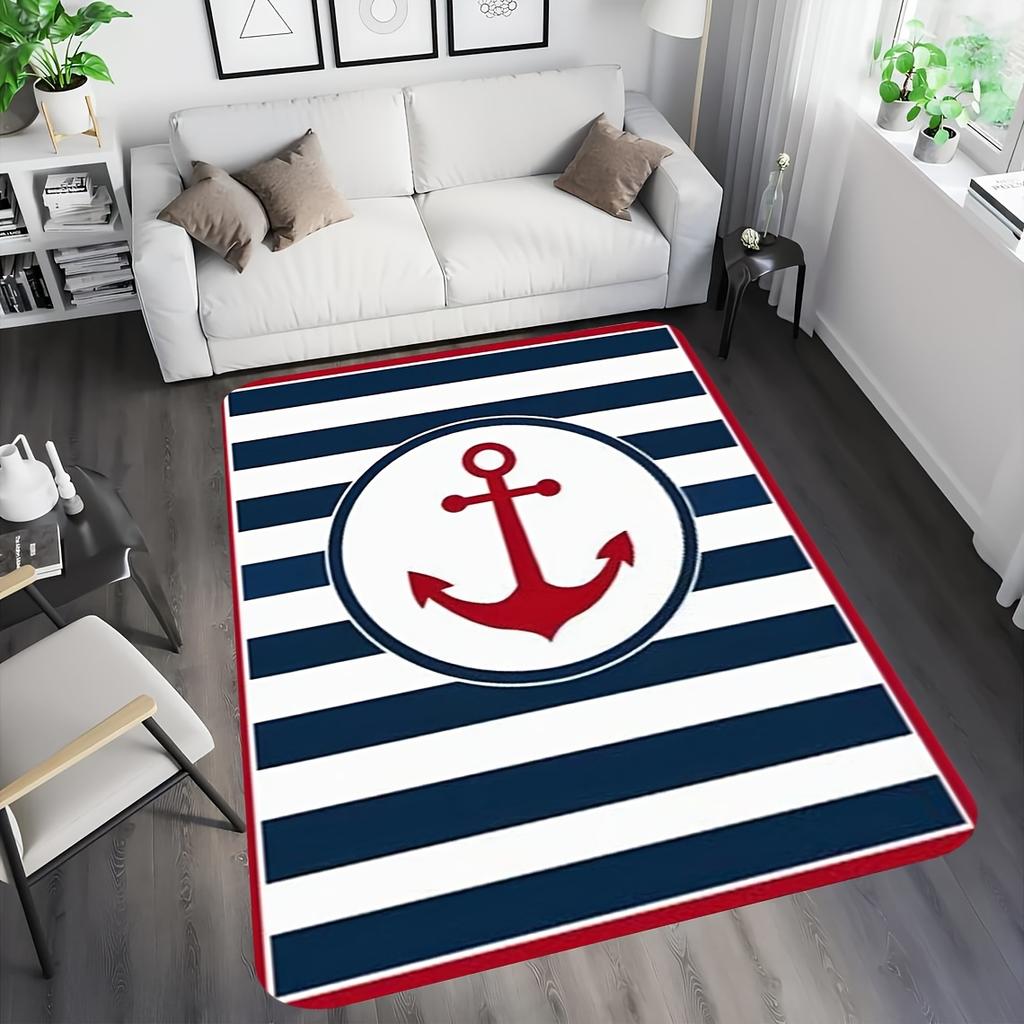 Marine anchor pattern Flannel-printed floor mats are slip-resistant Suitable for living room bedroom terrace garden carpets