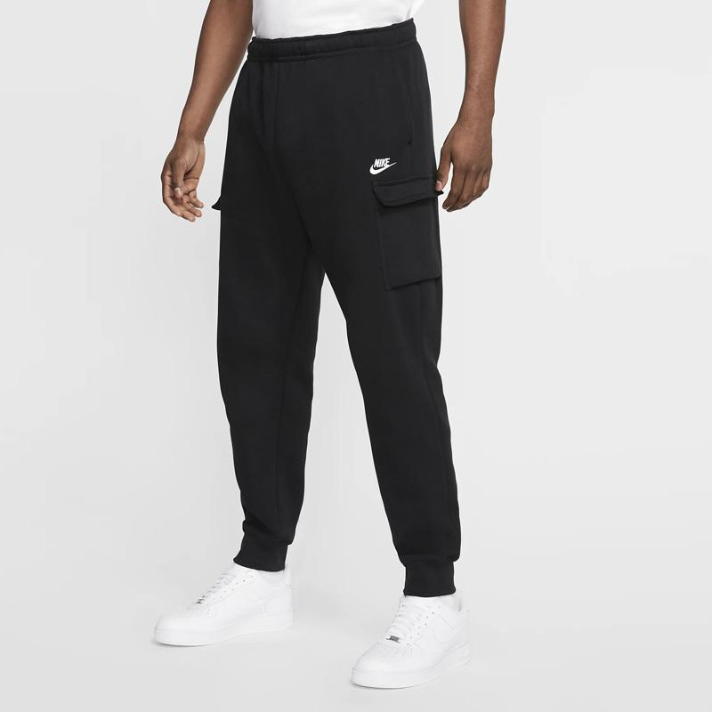 Nike Спортивная одежда Клубные флисовые брюки-карго черные/черные/белые мужские уличные одежды CD3129-010