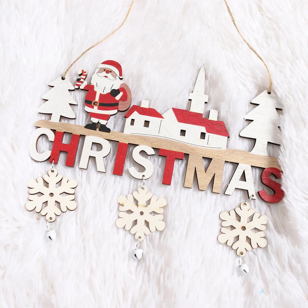 NEW Santa Claus Wooden Hanging Ornaments 2025 Merry Christmas Decorations for Home Door Xmas Tree Pendants Navidad New Year Gift
