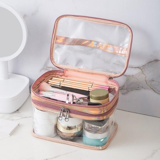Cosmetic Bag Large Capacity Dry Wet Separation Waterproof Portable Handle Clear Visible Zipper Travel Toiletry Makeup Pouch Travelling Use