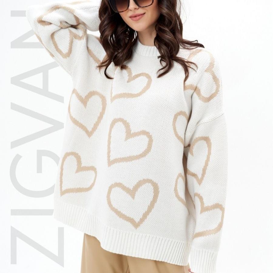 Вязаный свитер женский осень зима круглый вырез Love Color Collision свободный милый женский пуловер вязаные джемперы трикотажные изделия топы