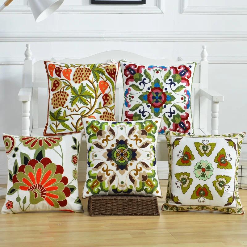 Наволочка для подушки из хлопка с вышивкой в этническом стиле, наволочка для подушки в машину, большая наволочка для дивана 45x45 см, роскошная наволочка