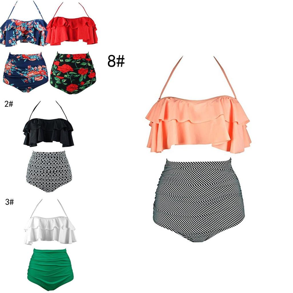 Women Floral High Waisted Bikini Set Stylish Swimwear Padded Plus Size Bathing Suit