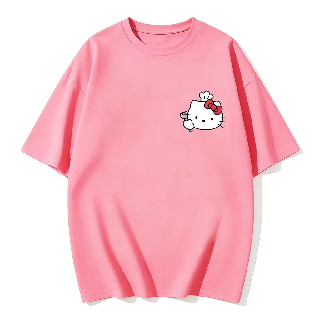 2026 новый летний милый графический топ HelloKitty повседневный хлопковый топ с коротким рукавом для женщин и девочек Каваи мультяшный принт Streetwear