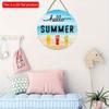 2D Flat 20*20cm 1pc Cool Hello Summer Wall Hanging Decor, Ocean Beach scenery&Cool Fruit Tea Pattern Round Wood Art Plaques, Terrific Door Sign for