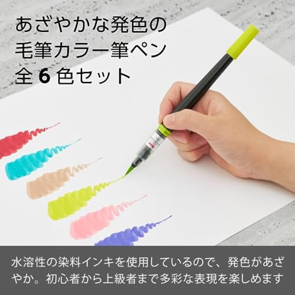 Набор художественных кистей Pentel Color Brush Pen, 6 цветов, XGFL-6ST