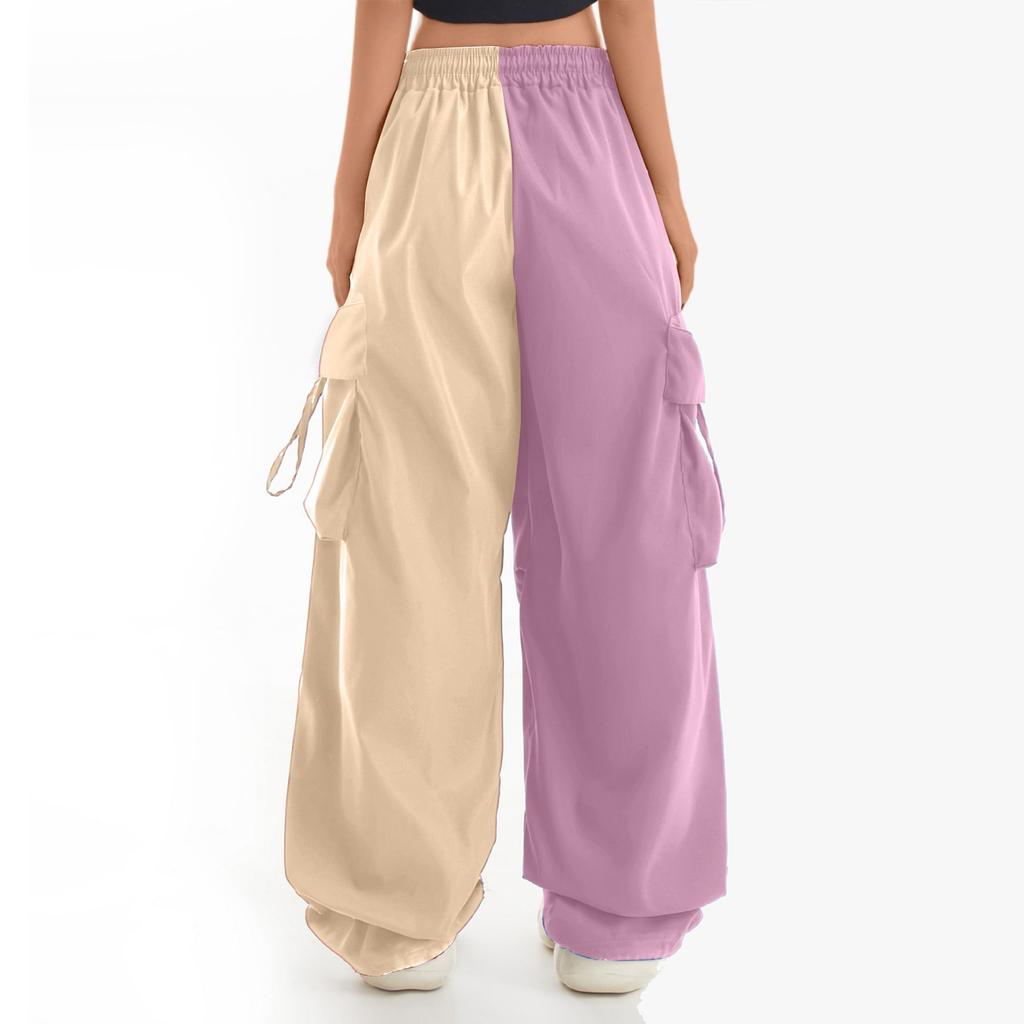 Женские брюки парашюты широкие штанины свободные повседневные двухцветные рабочие