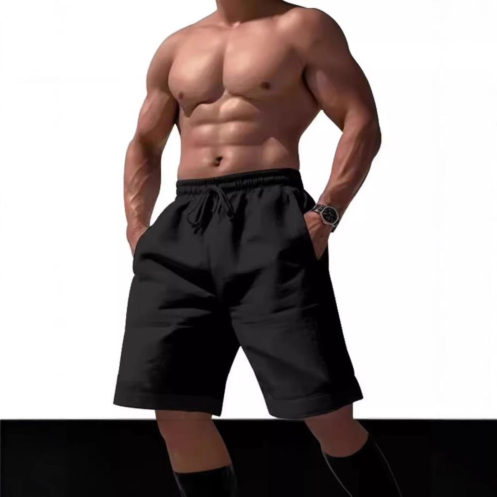 Летние Повседневные Простые Шорты из Хлопка и Льна с Карманами и Кулиской для Мужчин