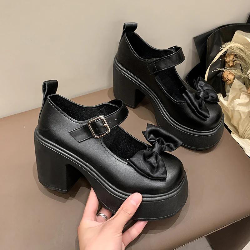 Brand Women's Shoes 2025 Mary Janes Women's High Heels Fashion Butterfly-knot Dress Pumps Women New Plus Size Solid Heels Women