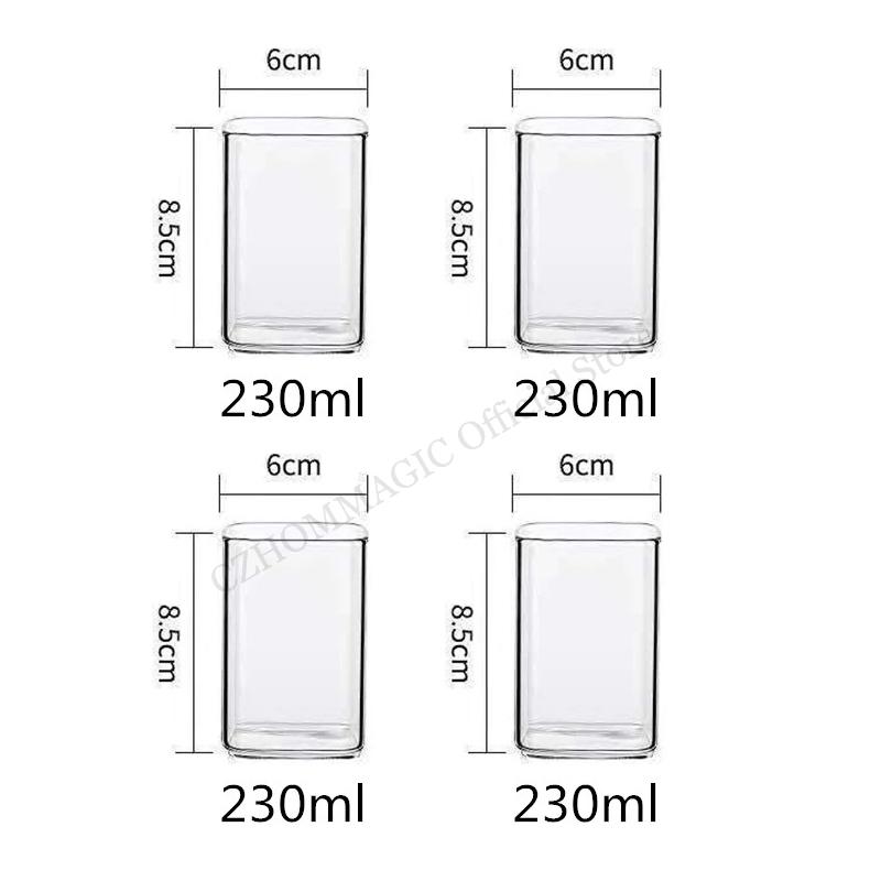 6/4/2/1Pcs Square Glass Cup Coffee Mug Heat-Resistant Water Cups Transparent Tea Mug Cup for Drinking Milk Beertea Juice Dessert