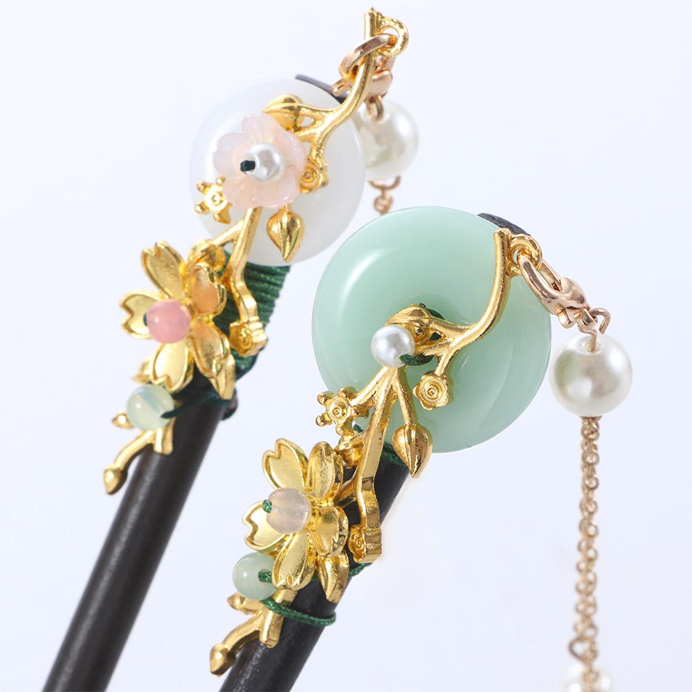Elegant Disk Hair Hanfu Women Tassel Hair Sticks Hair Accessories Wooden Hair Fork Flower Hairpins