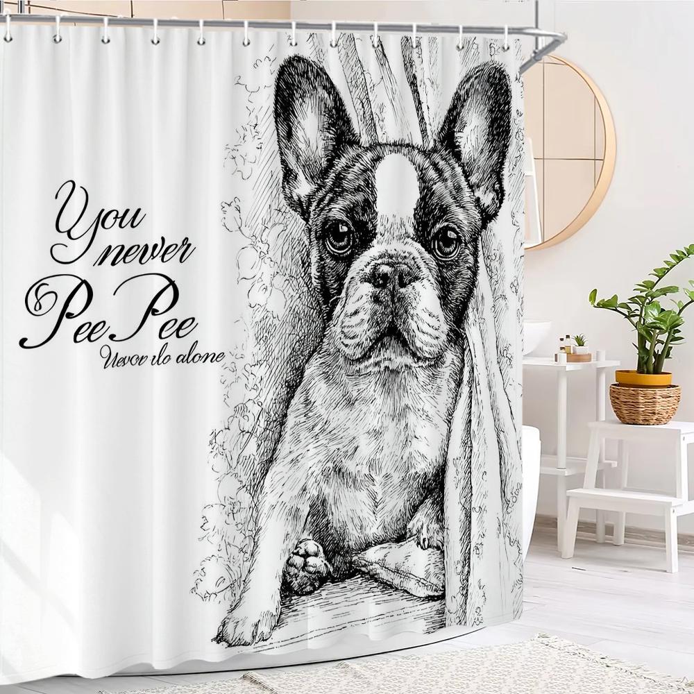 Cartoon Black Dog Shower Curtain, Cute Dog Bathroom Decorative Shower Curtain, Waterproof Shower Curtain With Hooks