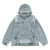 Men's Retro Hong Kong Hooded Denim Jacket - Japanese Style, Loose Fit Pullover for Spring/Autumn.